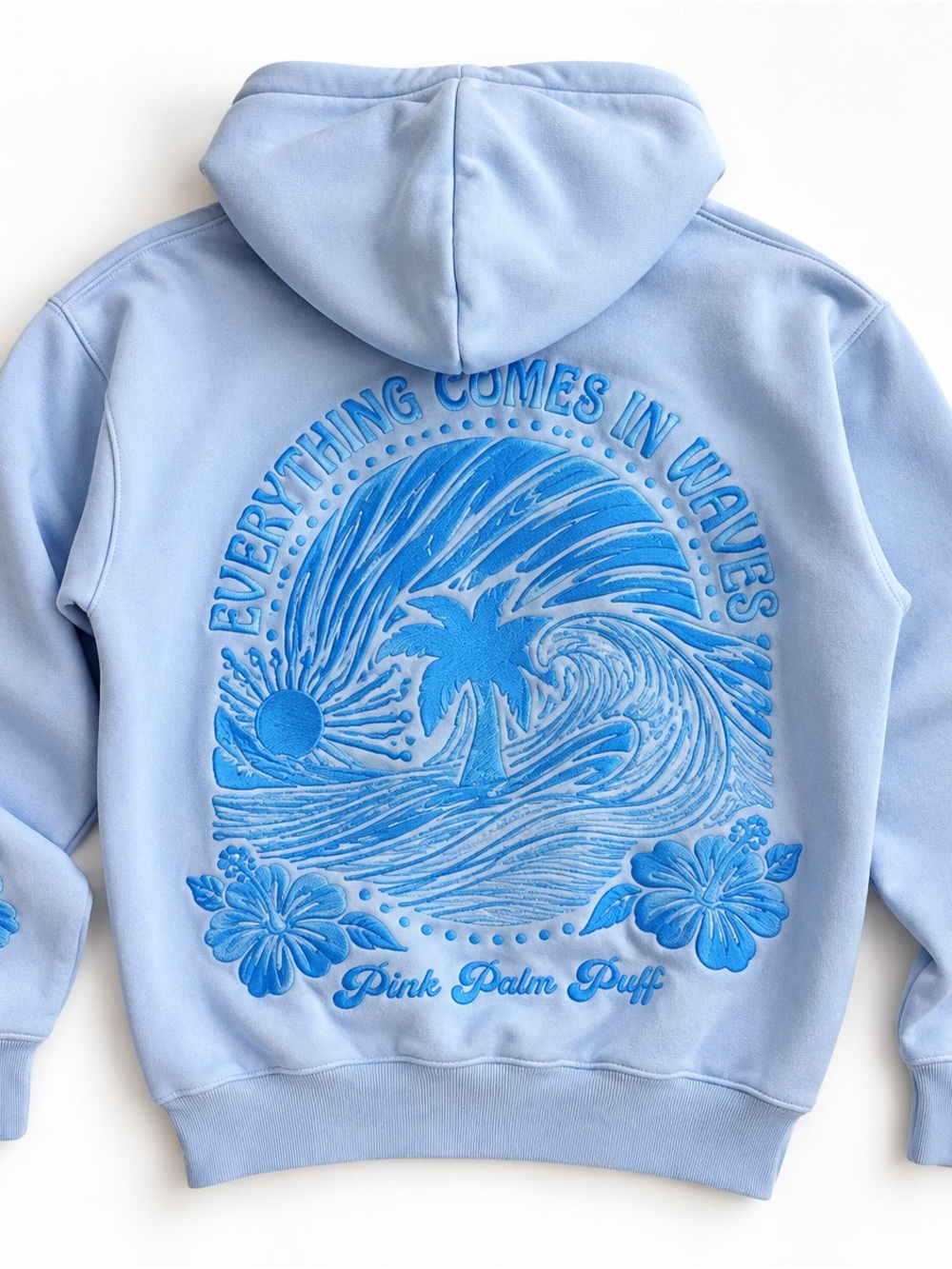 Pink Palm Puff Everything Comes in Waves Embroidered Hoodie XS